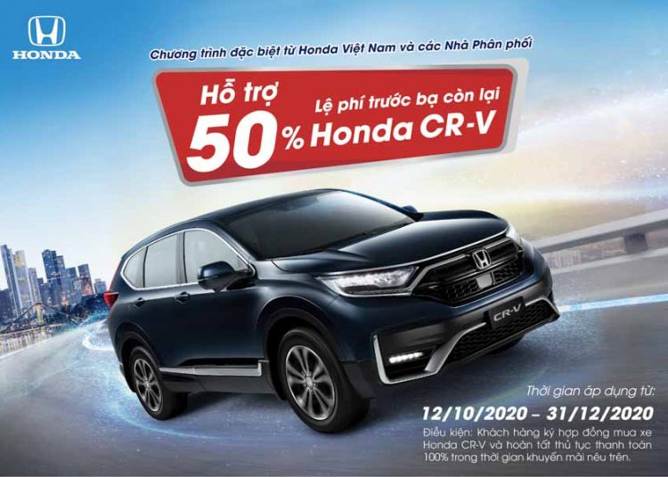 Hỗ trợ 50% lệ phí trước bạ còn lại cho khách hàng mua xe Honda CR-V