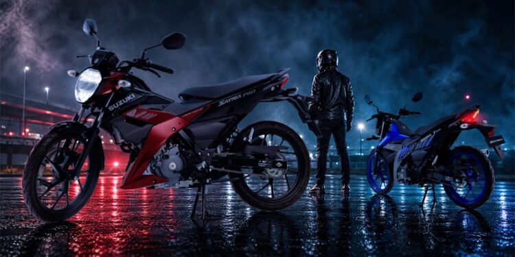 Suzuki Satria F150 hai màu đỏ và xanh