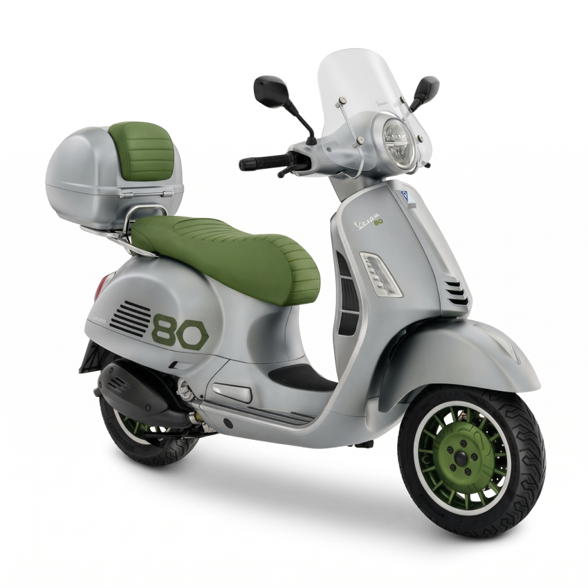 Vespa Edizione Ottantesimo lắp thùng sau, tựa lưng và kính chắn gió